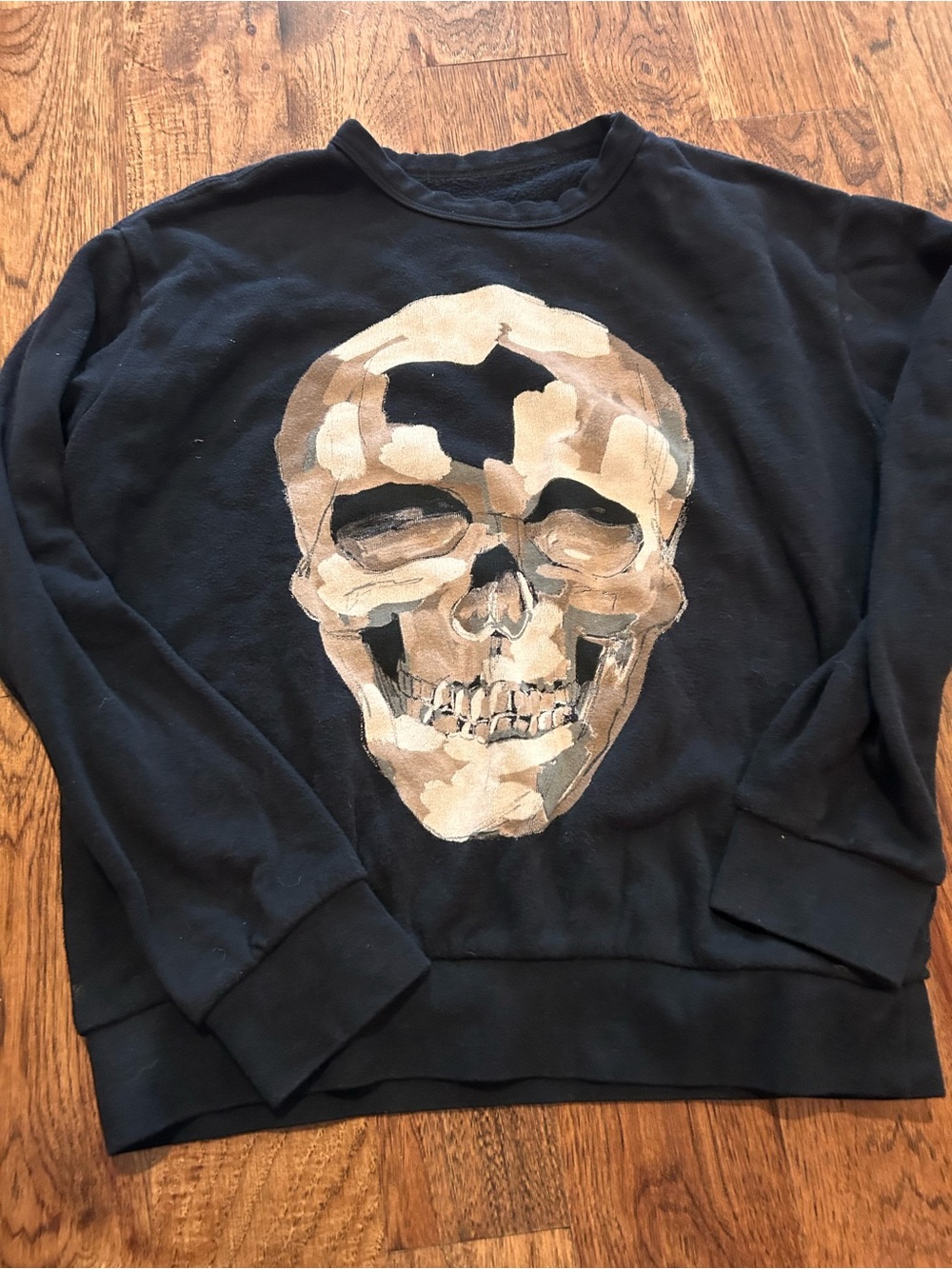 Chaser Women's Black Crewneck Sweatshirt with Beige and Brown Skull Graphic